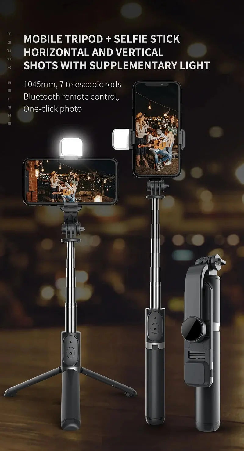 Selfie Stick With Wireless Bluetooth LED Fill Light Extended Tripod Ai-TechWorld 