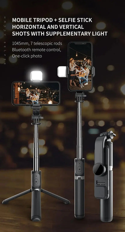Selfie Stick With Wireless Bluetooth LED Fill Light Extended Tripod Ai-TechWorld 