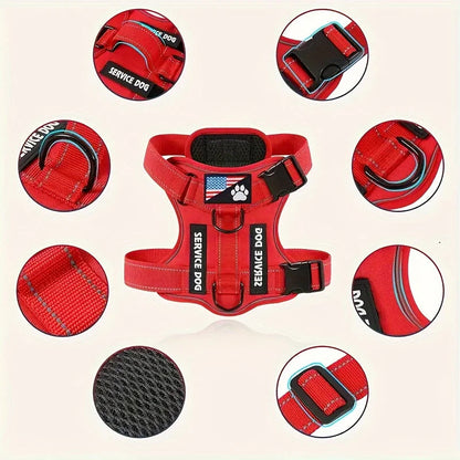 Service Dog Harness & Leash Set with 1pc Folding Bowl Reflective Adjustable Dog Vest Harness Soft Oxford Pet Harness For Small M Ai-TechWorld 