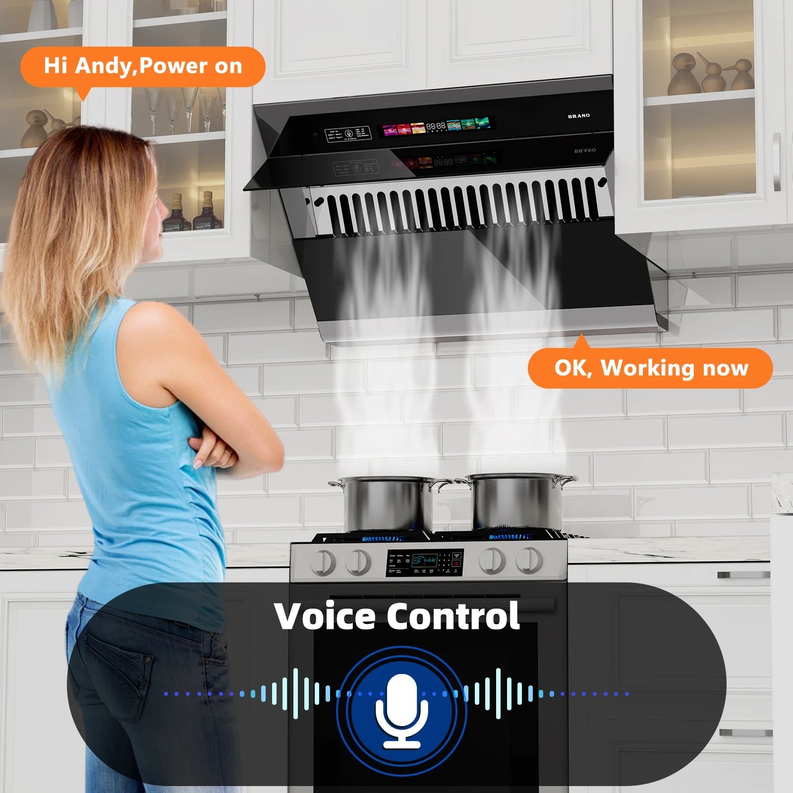 Range Hood 30/36 inch with 900CFM, Voice/Gesture Sensing/Touch Control Panel, Unique Side-Draft Design for Under Cabinet Modern Ai-TechWorld 