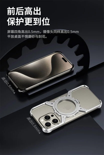 360° Stand X-shaped Mechanical For iPhone 17 14 13 15 16 Pro Max Plus gear Aluminium Magnetic Frameless Noctilucent Phone Cover Ai-TechWorld 