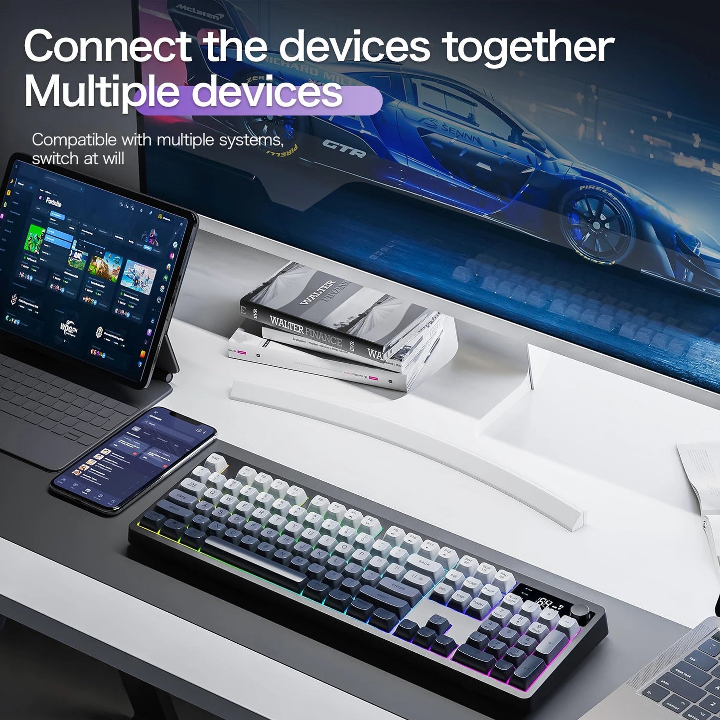 Xunfox TK100 Bluetooth wireless dual-mode keyboard desktop laptop office E-Sports gaming RGB light effect charging robot feel Ai-TechWorld   ai-techworld
