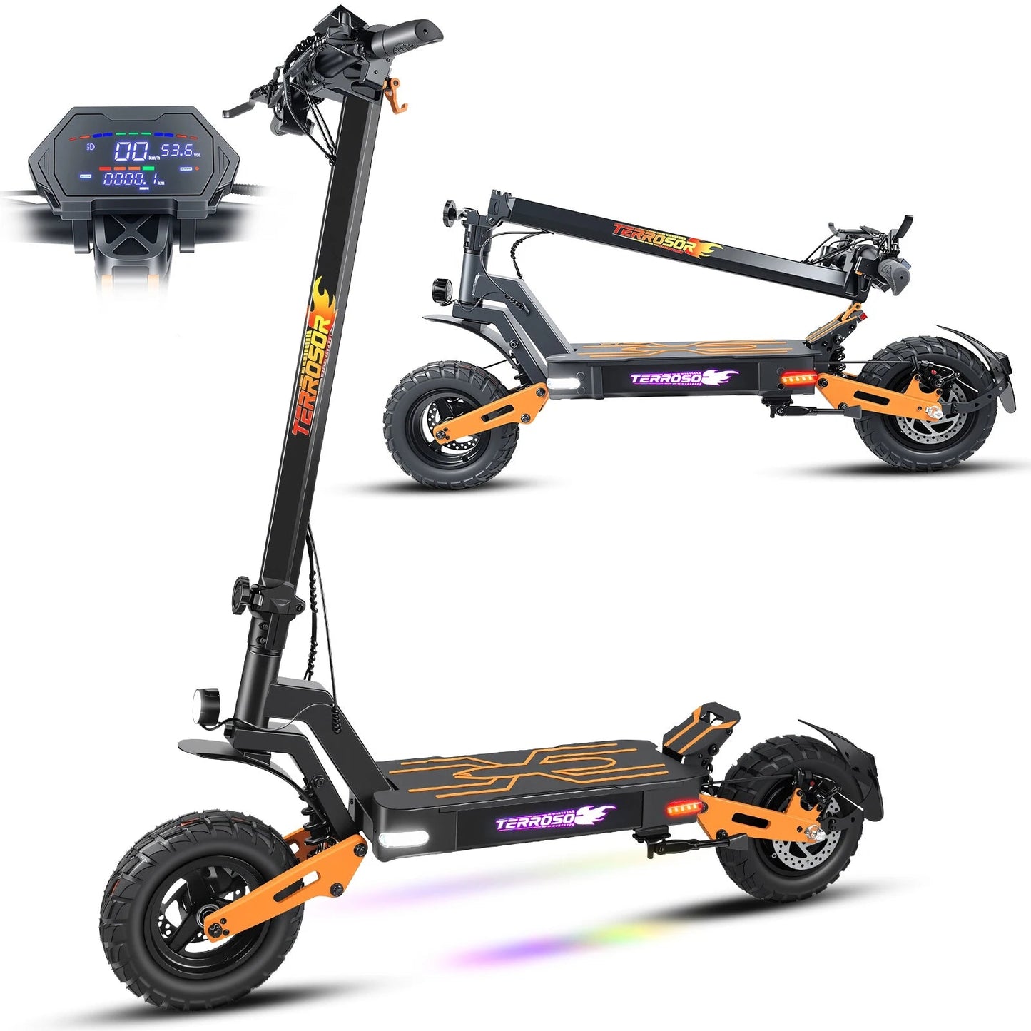 1200W Peak Motor Fold Adult Electric Scooter 48V 18AH 40MPH 11-inch off-roadTires Front and Rear Disc Brakes and Shock Absorbers Ai-TechWorld 