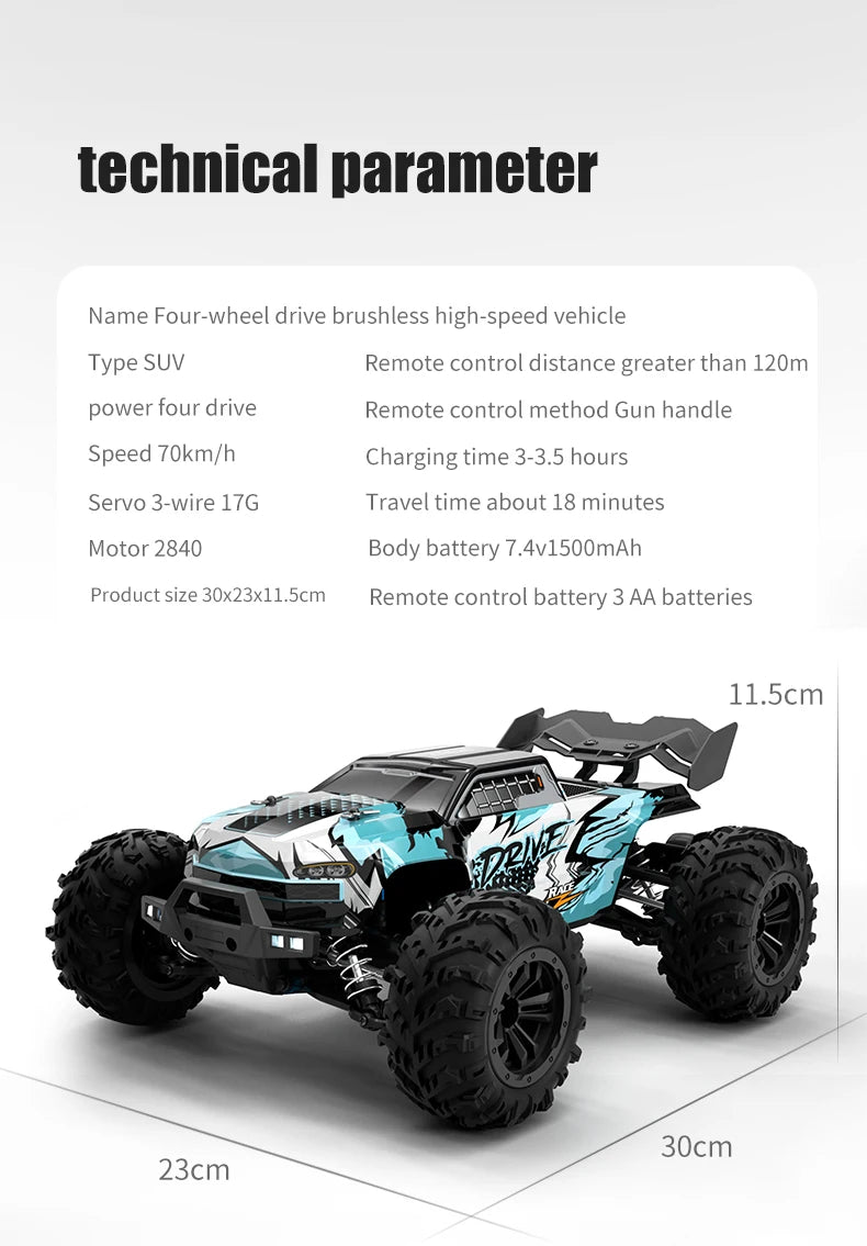 Teeggi 16101 /16102 PRO 1:16 High Speed RC Car With LED Light Drift 70KM/H 4WD RC Off-Road Car Monster Truck Toy For Kid Gifts Ai-TechWorld 