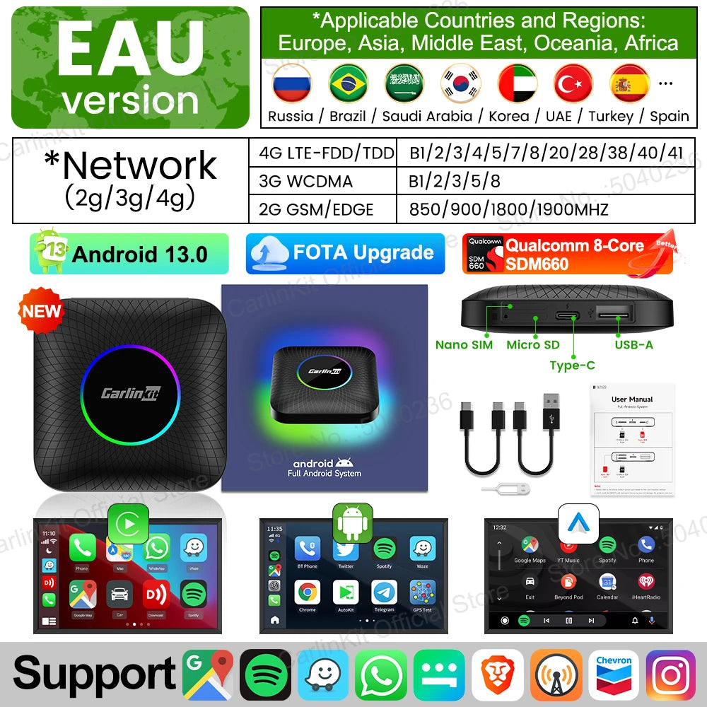 CarlinKit CarPlay Ai Box Android 13 SM6225 8 Cores 64GB 128GB Car Smart Streaming Box Wireless CarPlay Android Auto For Netflix Ai-TechWorld 