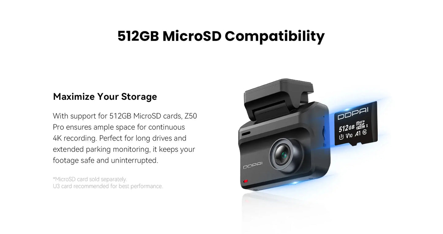 2025 New DDPAI Dash Cam Z50 Pro 4K Car Camera Night Vision 5GHz Wi-Fi GPS ADAS 24H Parking Monitor Support Front and Rear Cam Ai-TechWorld 