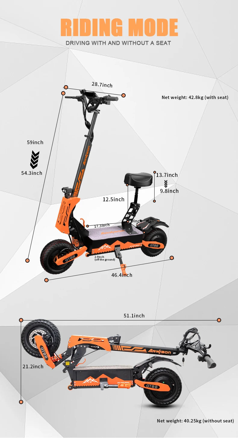 Arwibon 5600W Adult Electric Scooter Dual Motor Top Speed 46MPH,60V27AH, 11-inch Off-Road Tires Sport Folding eScooter with Seat Ai-TechWorld 