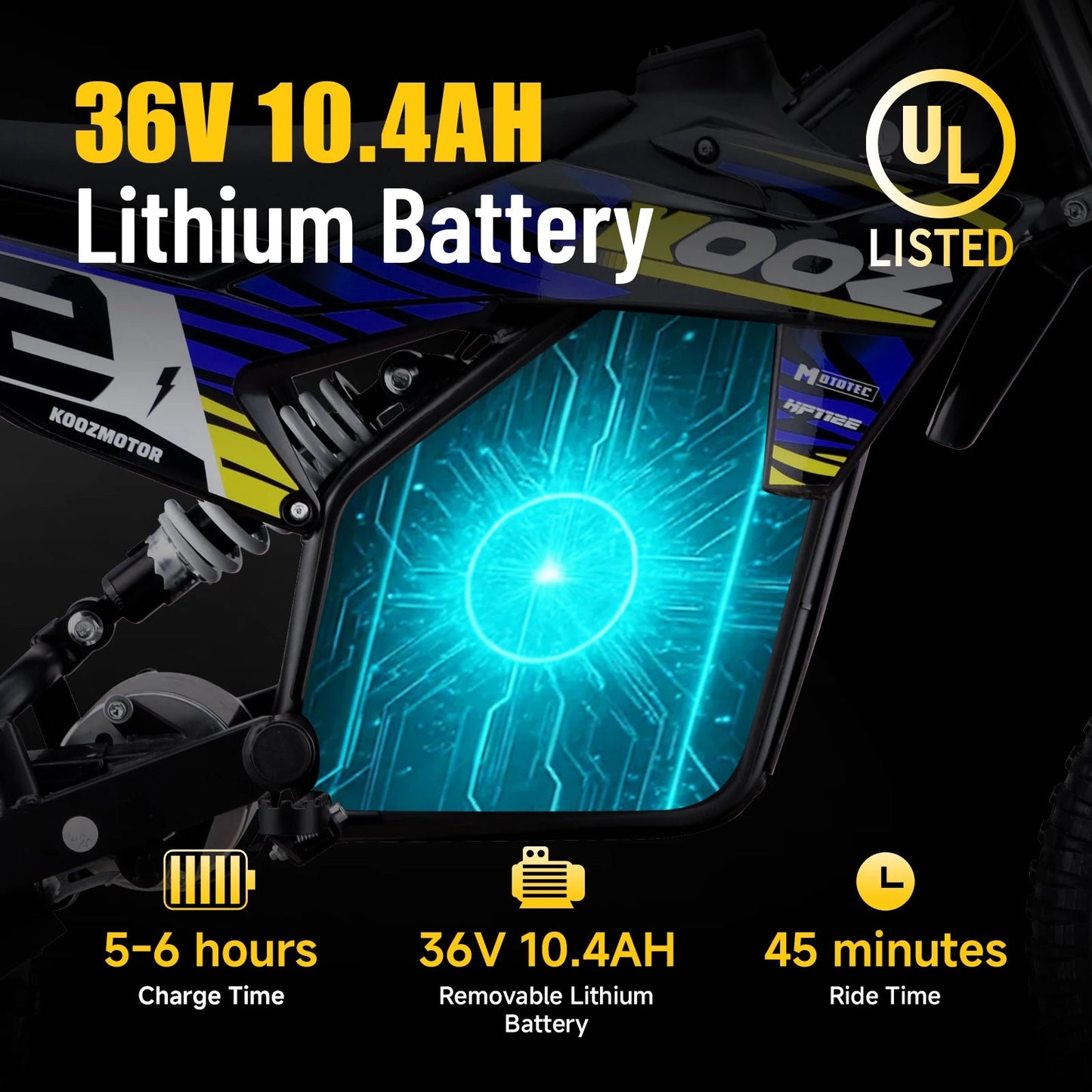 KOOZ HP112E PRO 36V 1000W Electric Motorcycle for Kids, Electric Dirt Bike Up to 20.6 MPH & 19 Miles Long-Range,UL 2849. Ai-TechWorld 