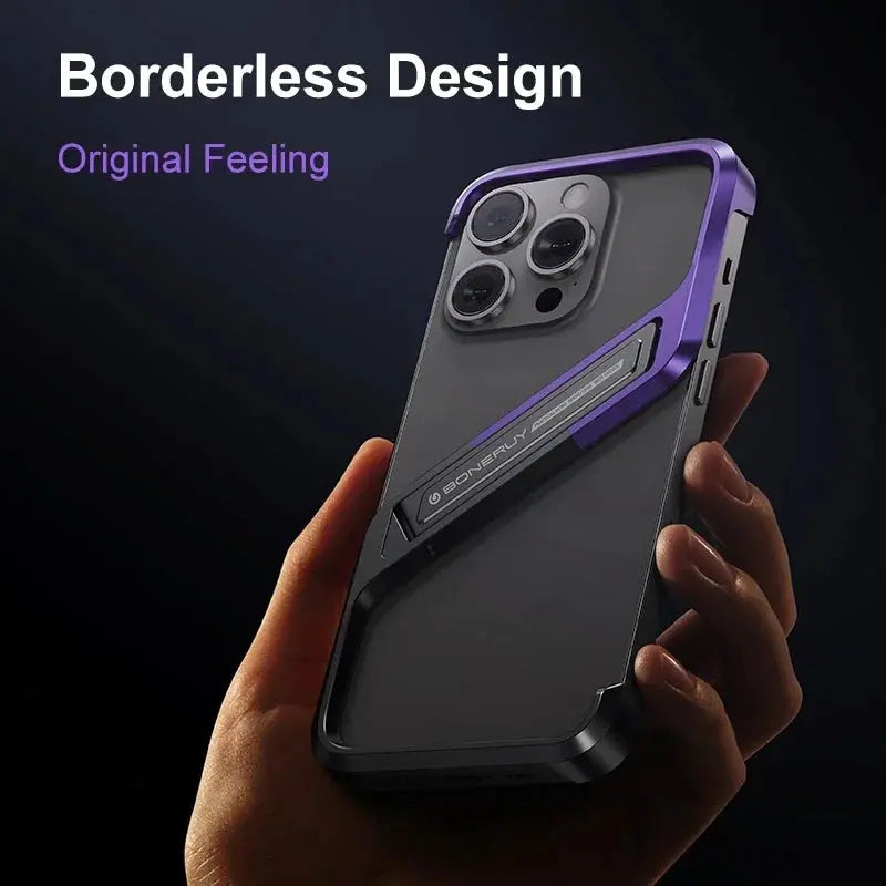 S-Shaped Metal Geometric Rimless Phone Case For iPhone 14 15 16 Pro Max 16ProMax Aluminum Alloy Hidden Stand Bracket Cover Funda Ai-TechWorld 