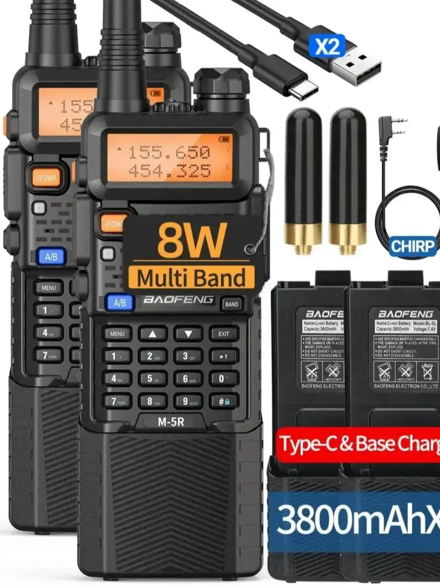 2X BAOFENG M-5R 8W Walkie Talkie 3800mAh Battery Multi Band AM Type-C USB Copy Upgraded UV-5R UV5R Long Range Two Way Ham Radio Ai-TechWorld 