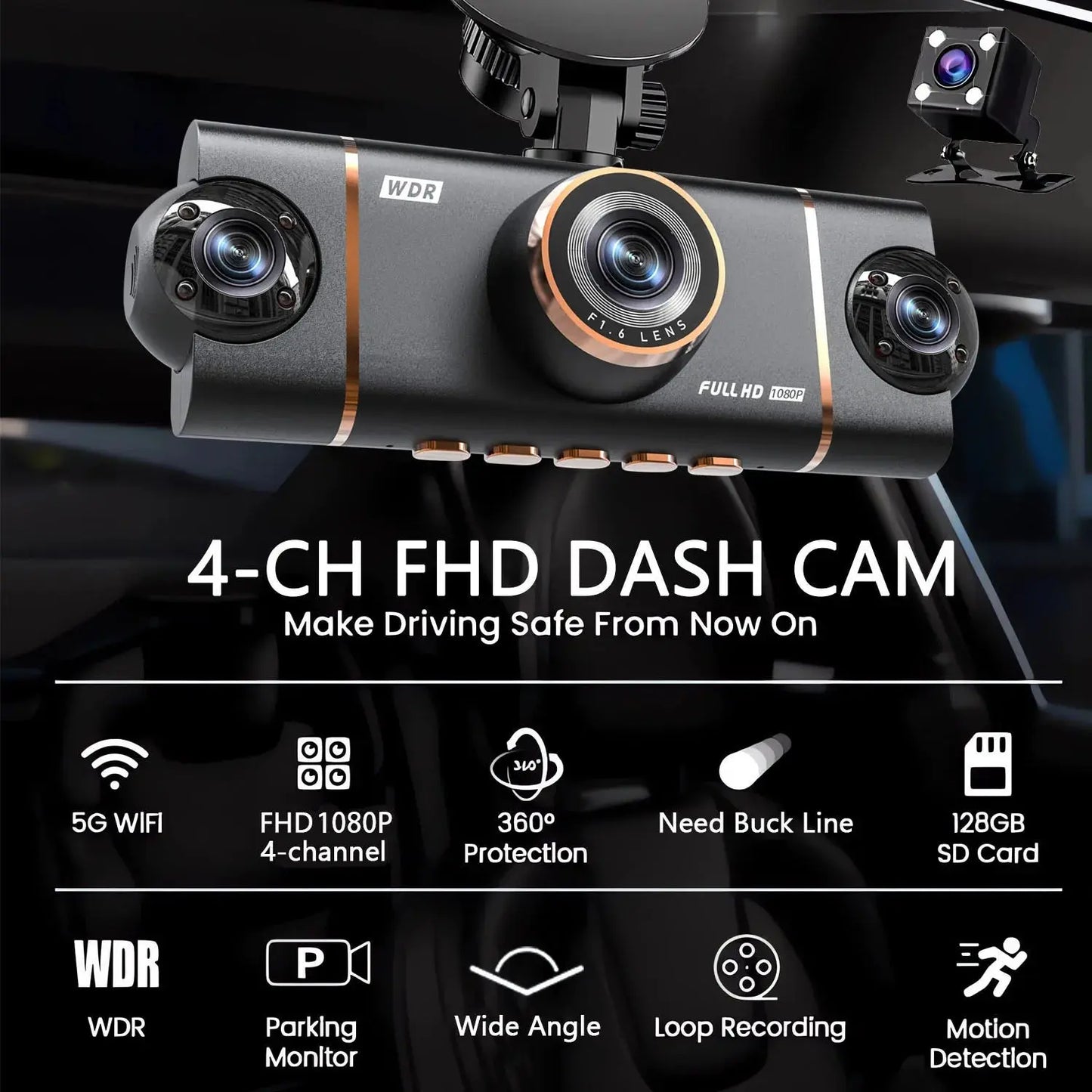 4 Cameras Dash Cam Car DVR WiFi HD 1080P Video Recorder 4 Channel Front Rear View Night Vision Black Box DVR For Vehicle Safety Ai-TechWorld 
