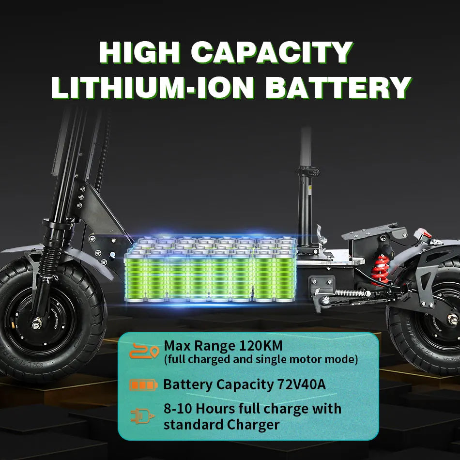 X13 inch 10000W Dual Motor 72V40Ah 60V50Ah Battery Electric Scooter Max Speed 120km/h Range 120km LCD Display Foldable Escooter Ai-TechWorld 
