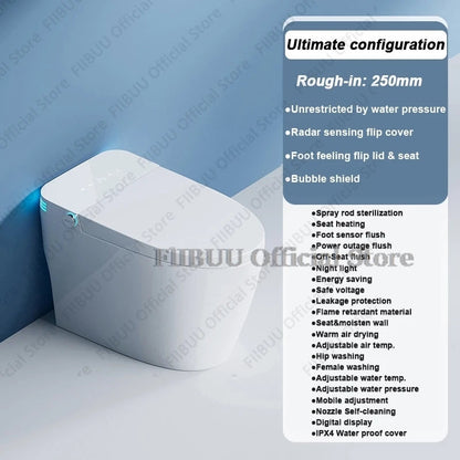 Luxury Smart Toilet Built In Water Tank Toilet Heated Seat Elongated Toilet Blackout Food flush Night Light Built-in Bidet Seat Ai-TechWorld 