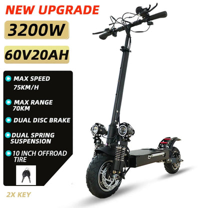 48-72V Electric Scooter for Adults 90KM/H 10-11''Tubeless Off Road Tire Hydraulic / SpringSuspension Foldable Escooter with Seat Ai-TechWorld 