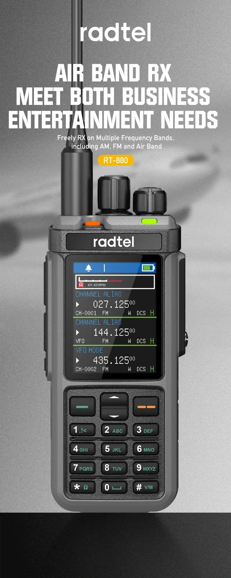 Radtel RT-880 10w Multi Band Ham Radio HF UHF VHF  with AM USB LSB CW CB LW MW SW SSB , 1024 Channels, Cross Band Repeaper Ai-TechWorld 