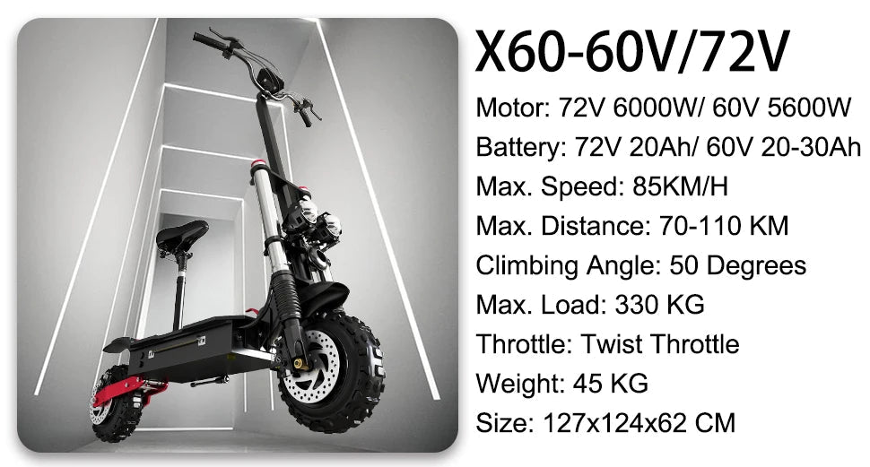 [8 models]10/11 Inch 48V-72V 1000W-6000W Electric Scooter 50-85km/h Fast E Scooter Off Road Electric Kick Scooter Foldable Adult Ai-TechWorld 