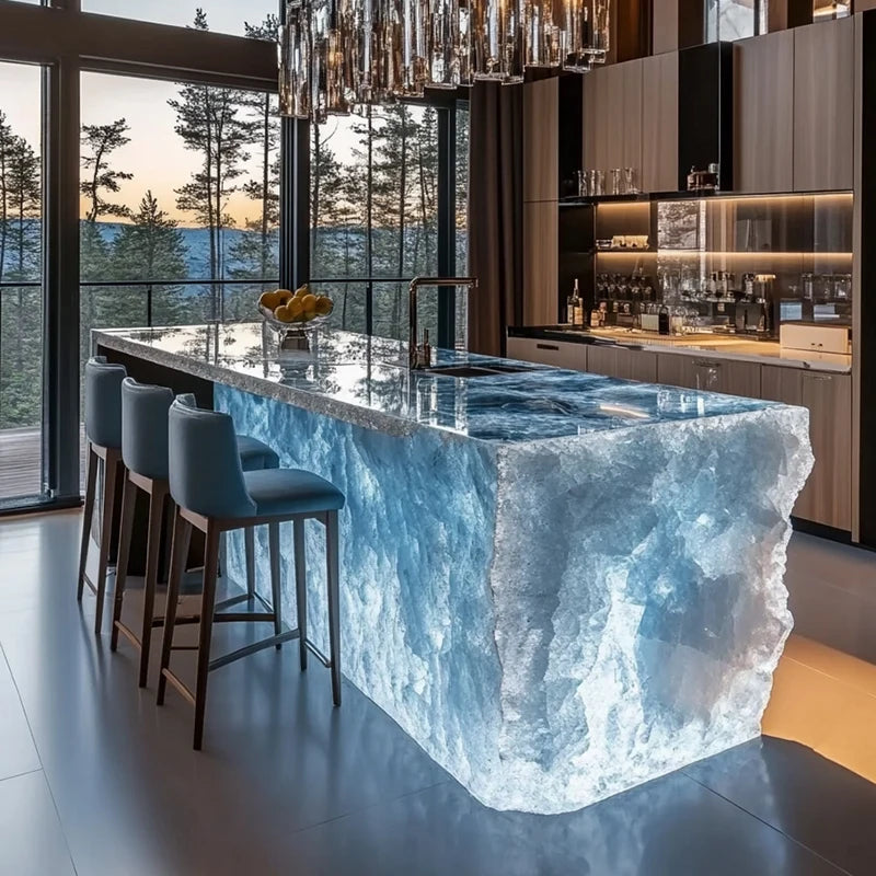 Modern light luxury home villa bar luminous island table custom transparent resin crystal bar glacier art tea table Ai-TechWorld 