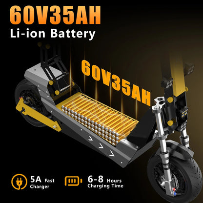 Terrosor 3000Wx2 Adult Electric Scooter Dual Motor Top Speed 50MPH,60V35AH, 11-inch Off-Road Tires Sport Folding EScooter Ai-TechWorld 