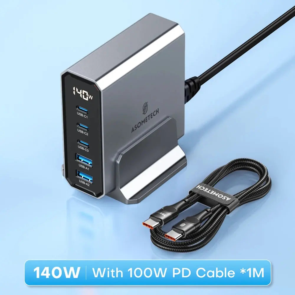 ASOMETECH 140W GaN USB Type C Fast Charger Multiple Ports QC4.0 PD Quick Charger For Macbook Laptop Tablet iPhone 14 Samsung S23 Ai-TechWorld 