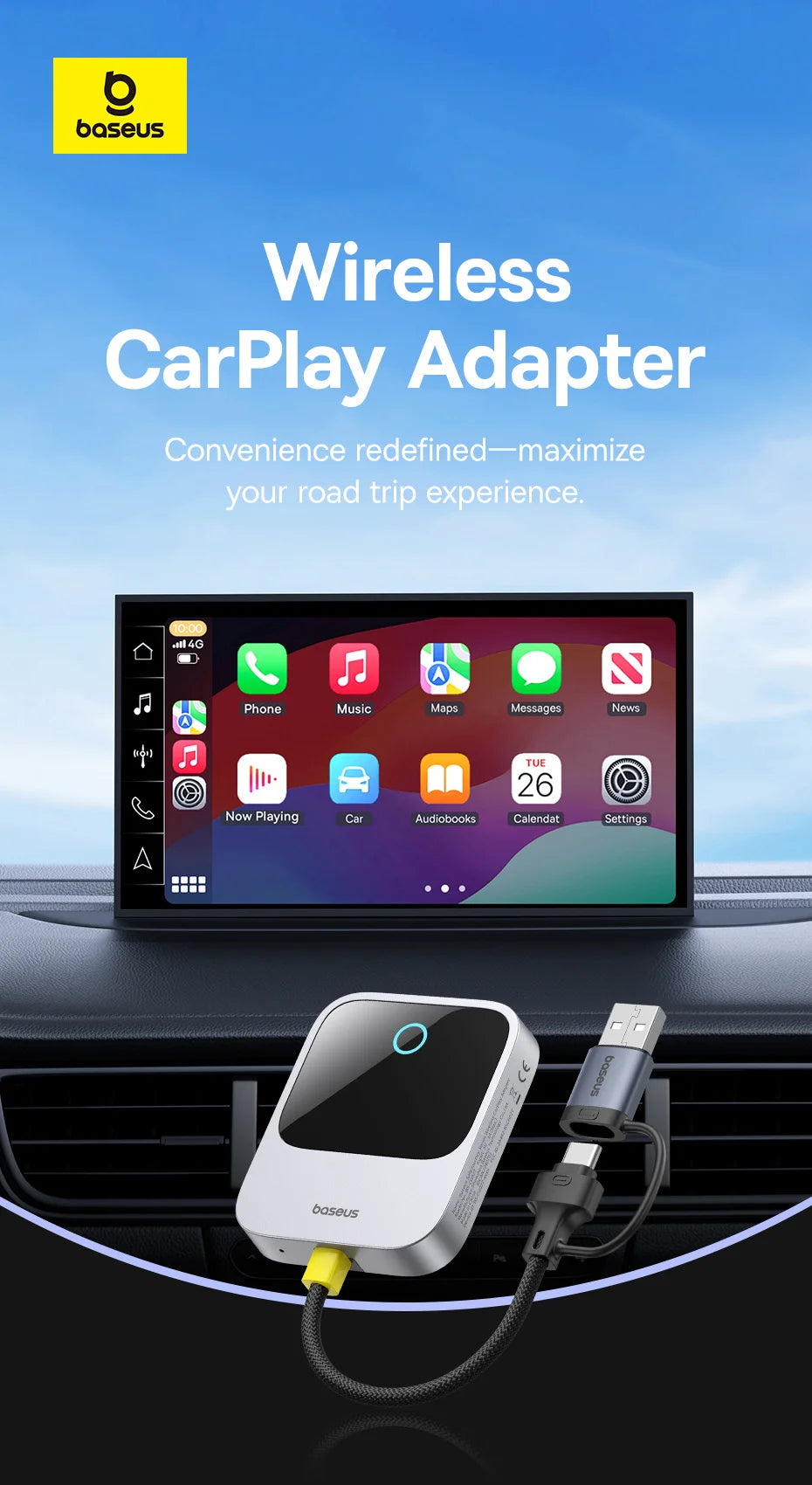 Baseus Wireless CarPlay Wired to Wireless CarPlay Adapter Auto Connect Car Intelligent Systems Plug&Play Bluetooth Smart CarPlay Ai-TechWorld 