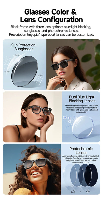 Xiaomi 800W Pixel Smart Glasses With AI Camera Recognition Video Recording Bluetooth Calling Music Playback Glasses For Gifts Ai-TechWorld 