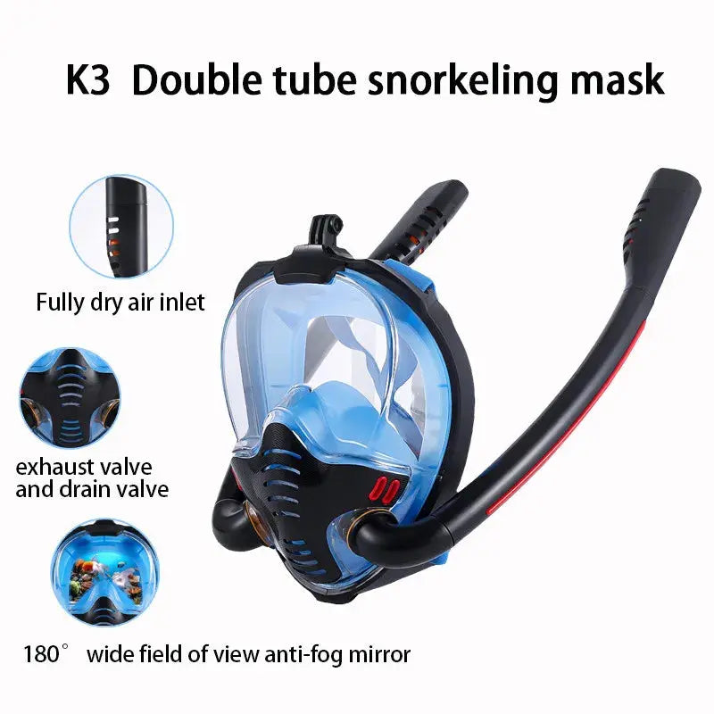 Snorkeling Mask Double Tube Silicone Full Dry Diving Mask Adult Swimming Mask Diving Goggles Self Contained Underwater Breathing Ai-TechWorld 