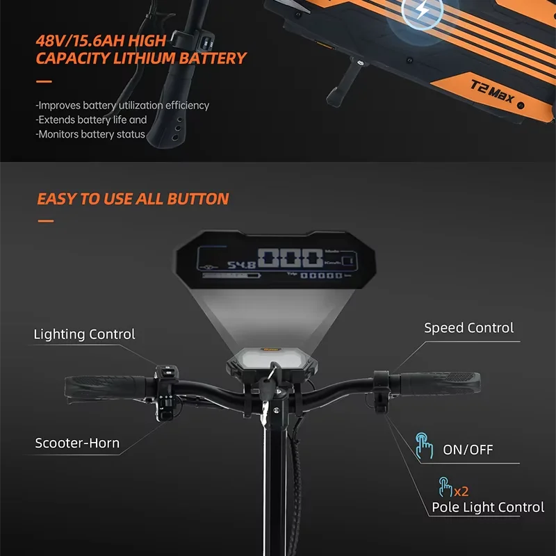 Ruitoo T2Max 1000W Nice design Electric Scooter Folding Two Wheel Scooter for Adults Ai-TechWorld 