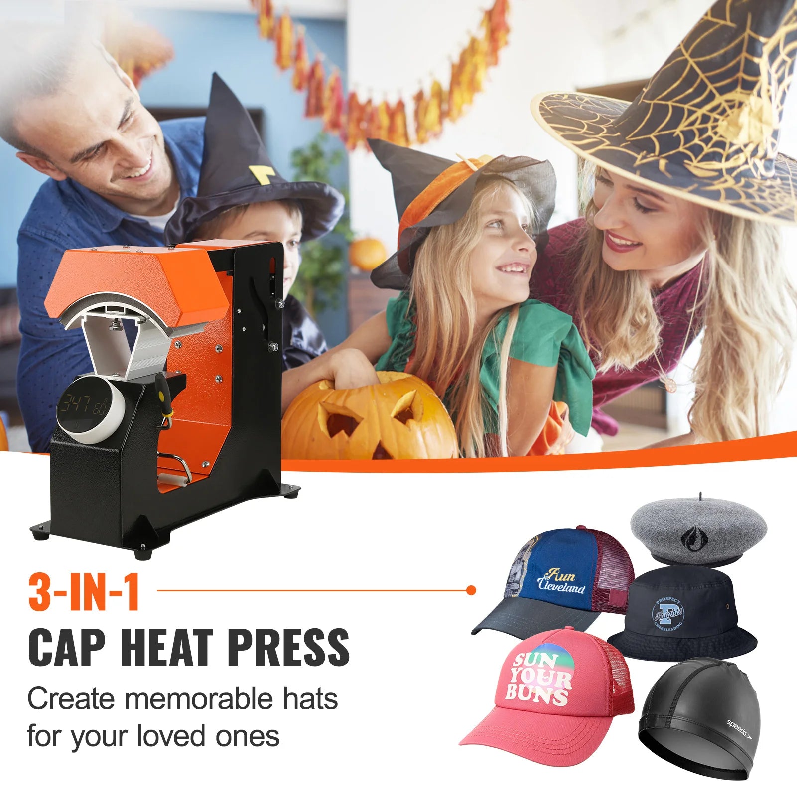 SucceBuy 3in1 Auto Hat Cap Heat Press Machine 6.4x3.5in Press Knob Clamshell Sublimation Transfer 3pcs Replaceable Heating Pad Ai-TechWorld   ai-techworld