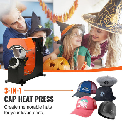 SucceBuy 3in1 Auto Hat Cap Heat Press Machine 6.4x3.5in Press Knob Clamshell Sublimation Transfer 3pcs Replaceable Heating Pad Ai-TechWorld   ai-techworld