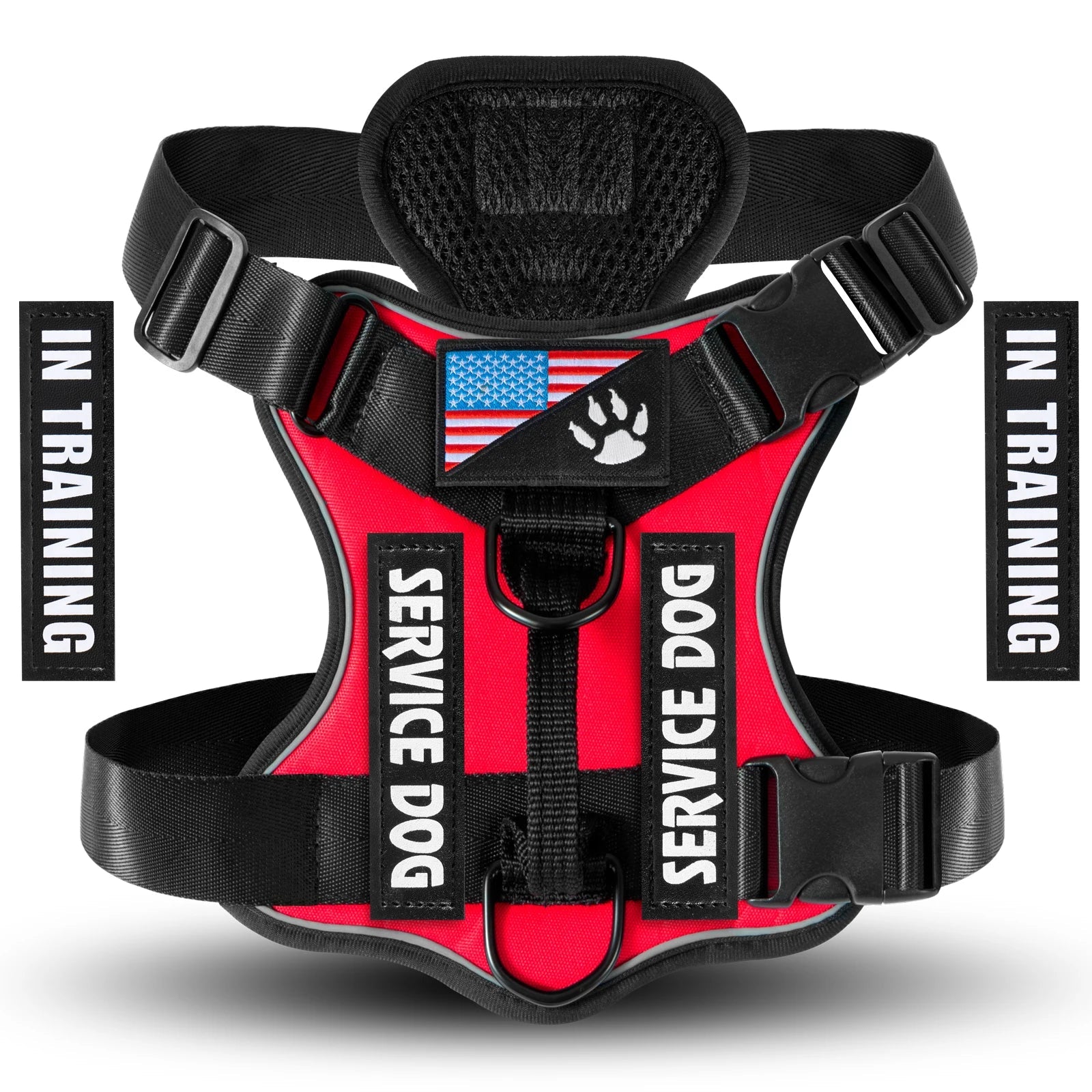 Service Dog Harness, Reflective Dog Vest Harness with 5 PCS Patches, Adjustable Soft Oxford Pet Harness, Inner Layer Mesh, Easy Ai-TechWorld 