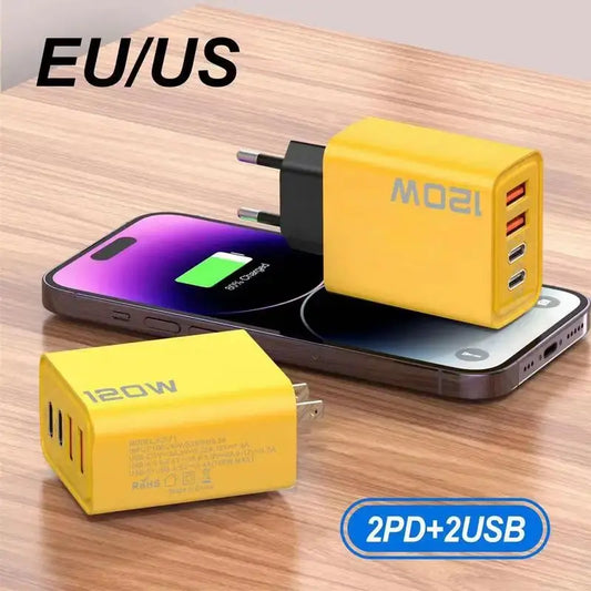 4 Ports 120W USBC Charger Super Fast Charging PD Wall Phone USB Charger Type C Adapter For iphoneXiaomi HuaweiSamsung Ai-TechWorld 