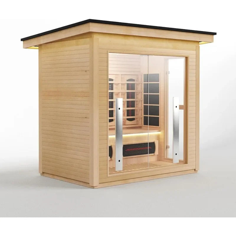 3-4 Person Hybrid Sauna Room, Indoor Outdoor Hemlock Wood Spa with WiFi Control, Infrared and Steam Dual Heating Ai-TechWorld 