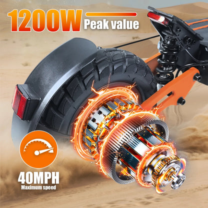 1200W Peak Motor Fold Adult Electric Scooter 48V 18AH 40MPH 11-inch off-roadTires Front and Rear Disc Brakes and Shock Absorbers Ai-TechWorld 