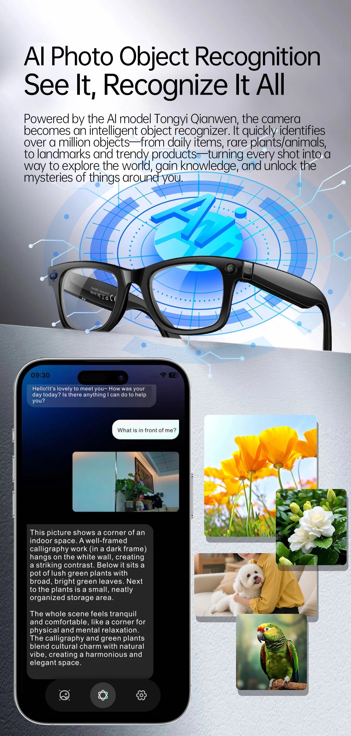 AI Smart Glasses 5 Million Pixels Recording Videos Photo Recognition Answer Translation 290mAh IP66 Waterproof Bluetooth Glasses Ai-TechWorld 
