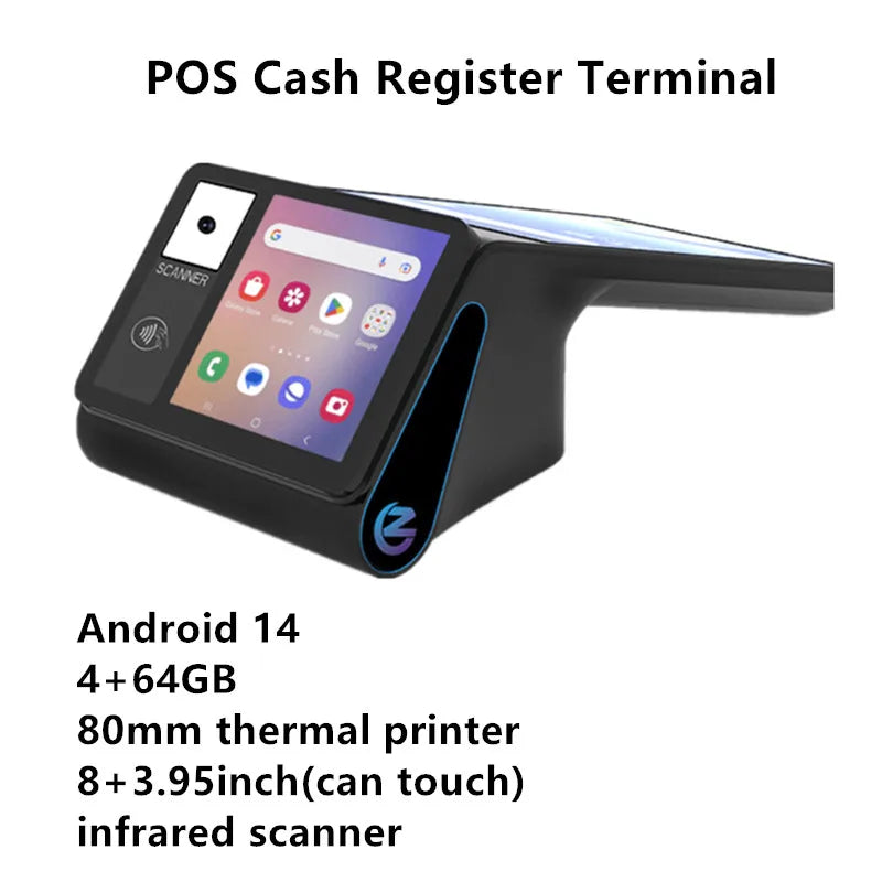 Z108 Android 14 Dual-Screen Desktop Tablet Cash Register with 8" Touch Display NFC Scanner 58/80mm Thermal Printer POS Terminal Ai-TechWorld   ai-techworld