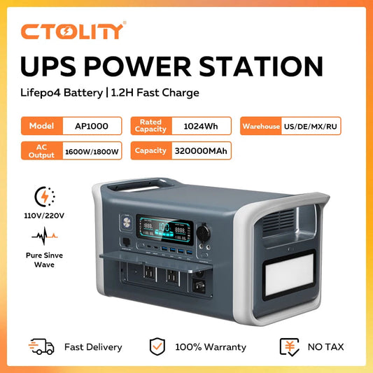 CTOLITY AP1000 Portable Power Station 1024Wh Lifepo4 Battery Solar Generator AC Outlets Pure Sinve Wave Energy Storage Supply Ai-TechWorld 