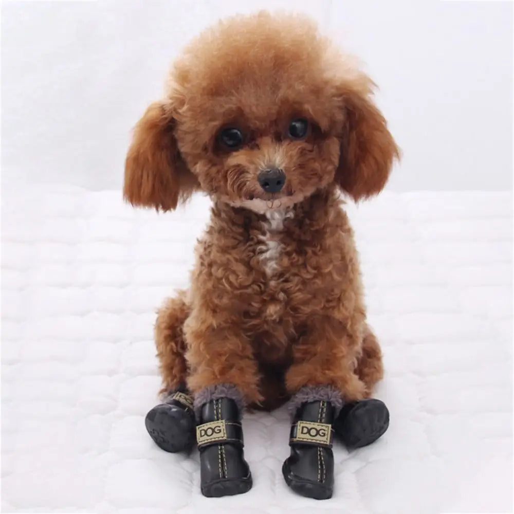 Dog Rainshoes Warm Pet Snow Boots Waterproof Soft Winter Pet Dog Shoes Plush/PU Non Slip for 4Pcs/Set Chihuahua Ai-TechWorld 