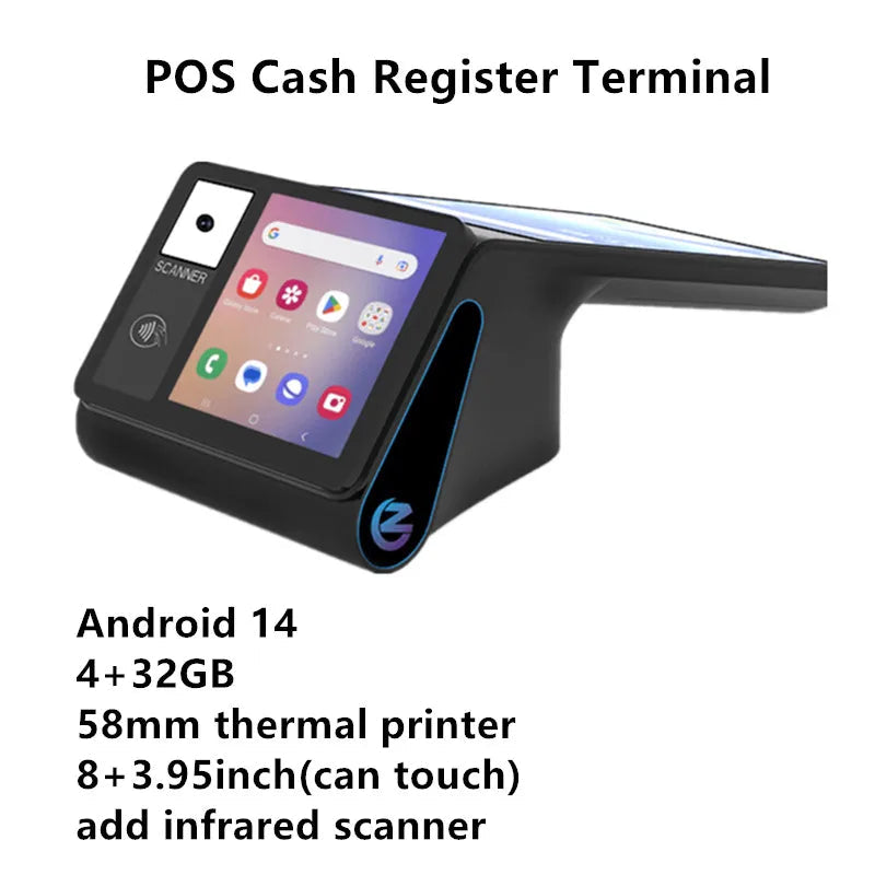 Z108 Android 14 Dual-Screen Desktop Tablet Cash Register with 8" Touch Display NFC Scanner 58/80mm Thermal Printer POS Terminal Ai-TechWorld   ai-techworld