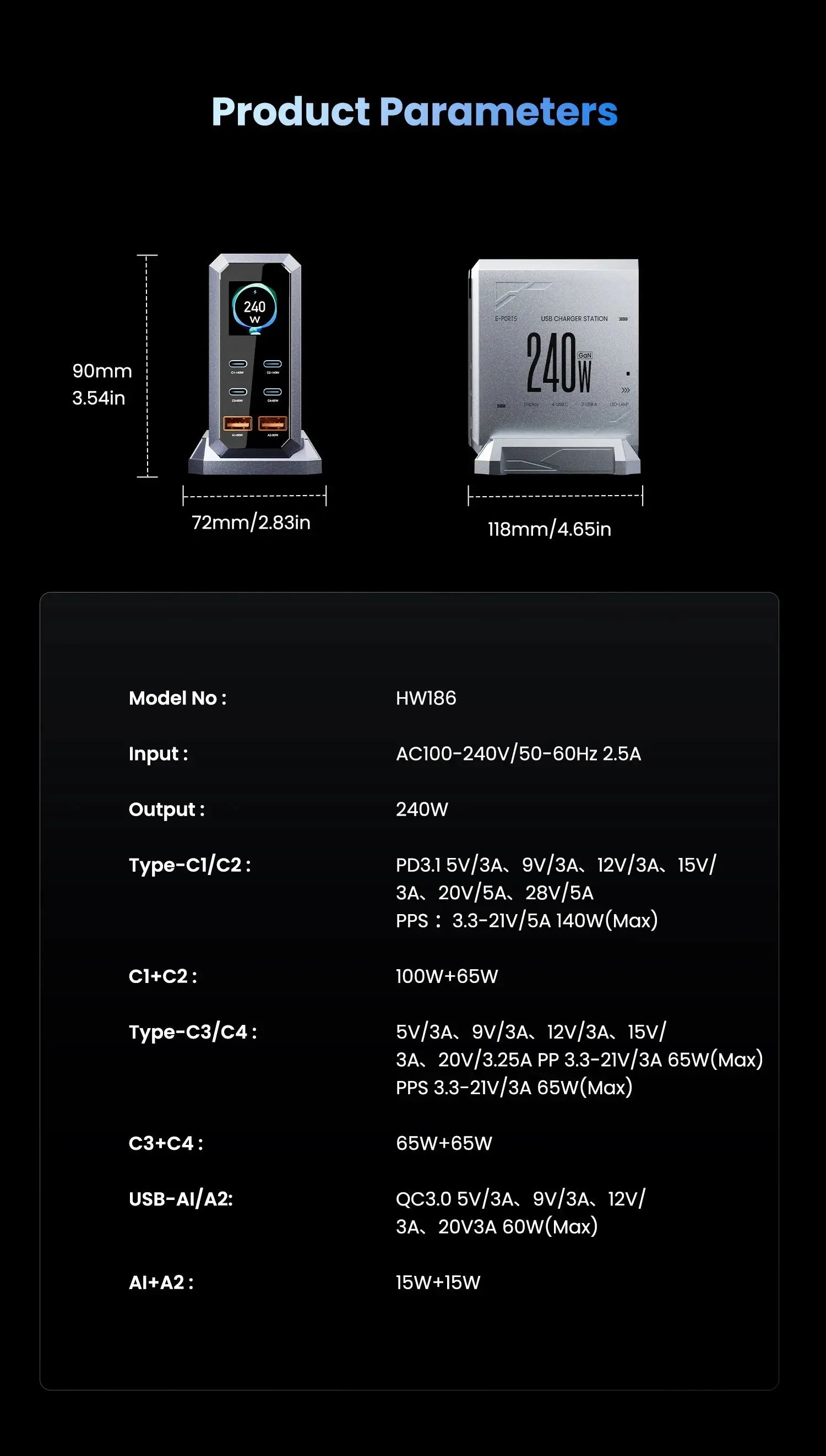 240W GaN Charger PD3.1 140W USB Type C 6 Ports PPS PD Desktop Fast Charging Station for MacBook Laptops Tablet iPhone Samsung Ai-TechWorld 