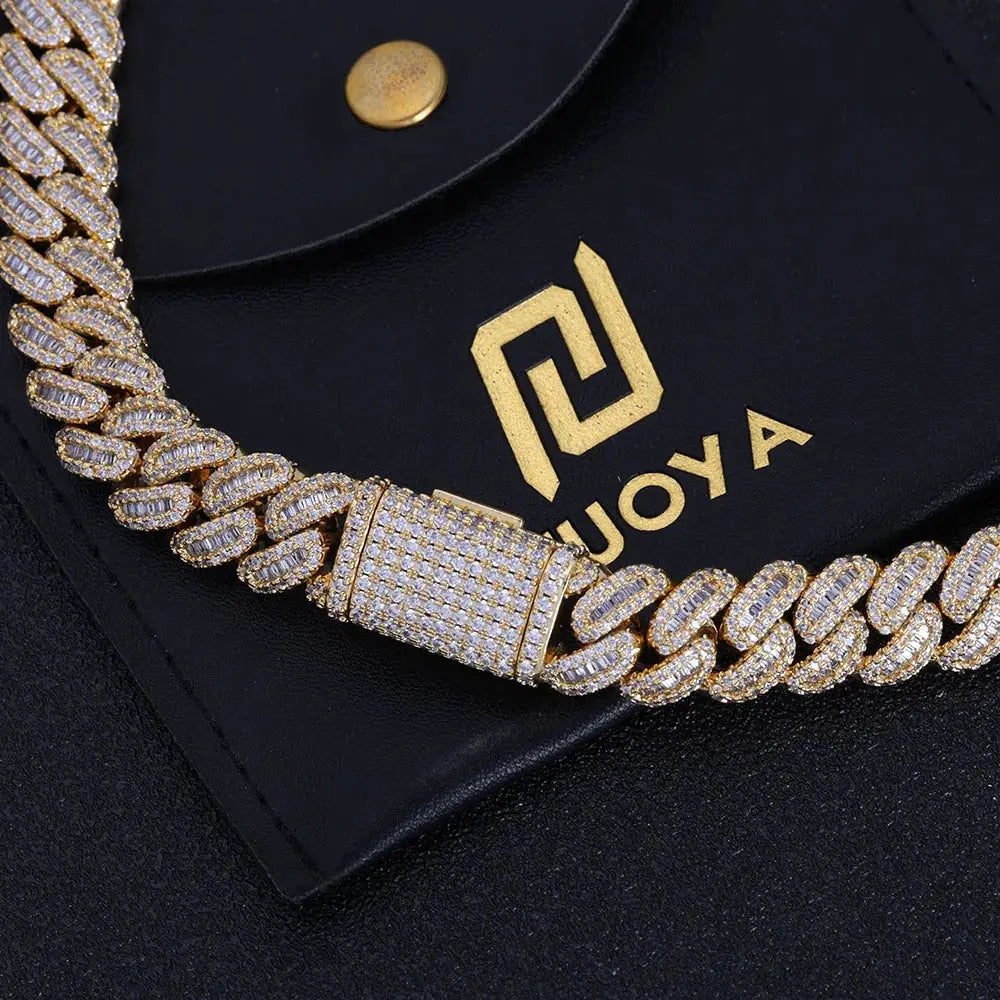 NUOYA Hip Hop Jewelry High Quality 12mm Bling Iced Cz Rectangle Diamond Prong Setting Cuban Link Necklace Homme Ai-TechWorld 