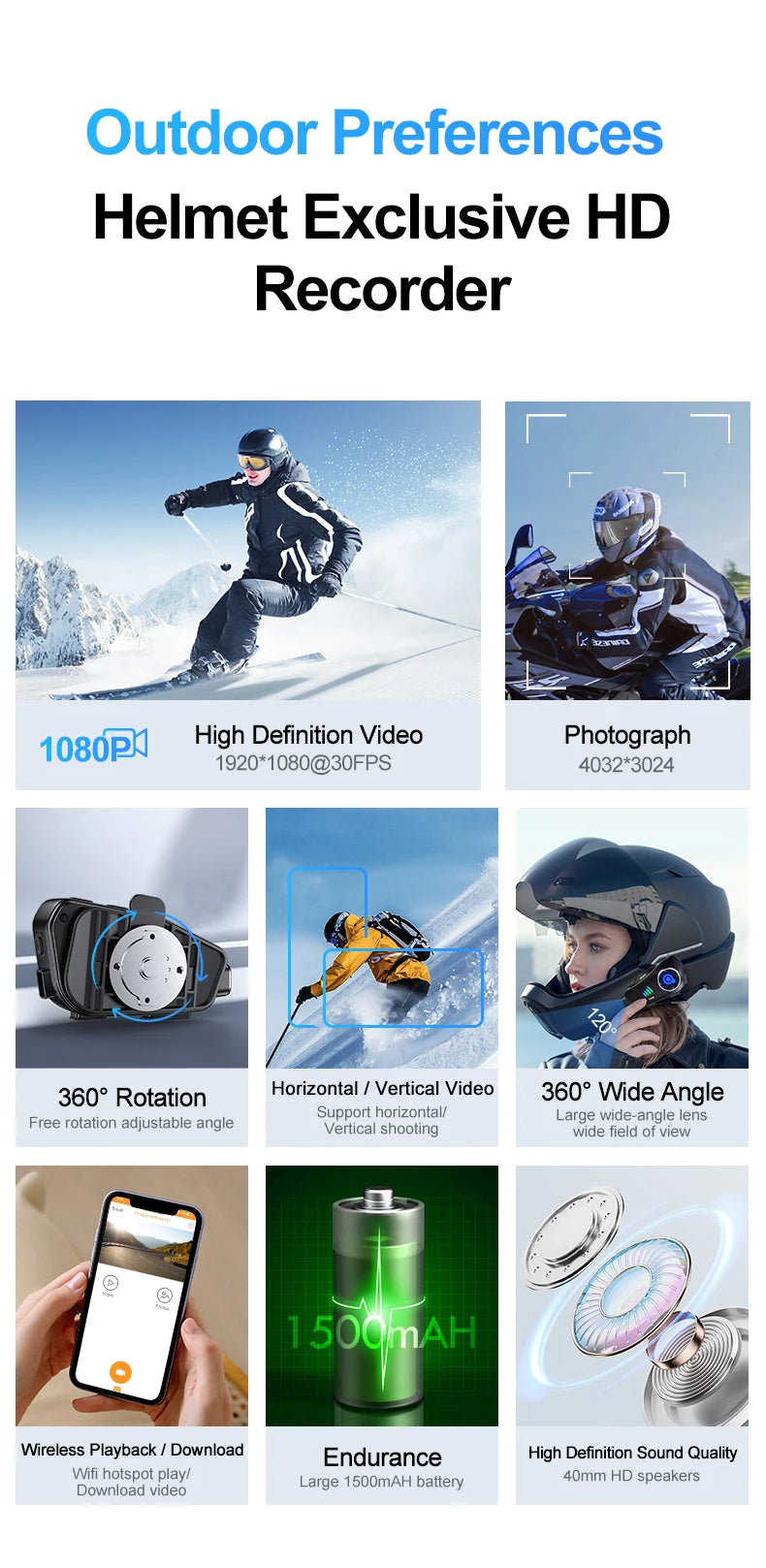 Q28 Motorcycle Helmet Headset Bluetooth Hands Free Call Waterproof Heaphone Wireless 1080P Video Dashcam TF Card as gift Ai-TechWorld 