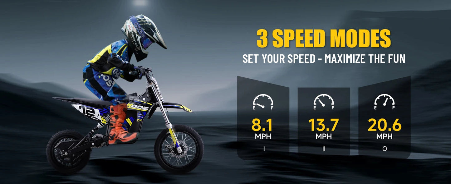 KOOZ HP112E PRO 36V 1000W Electric Motorcycle for Kids, Electric Dirt Bike Up to 20.6 MPH & 19 Miles Long-Range,UL 2849. Ai-TechWorld 