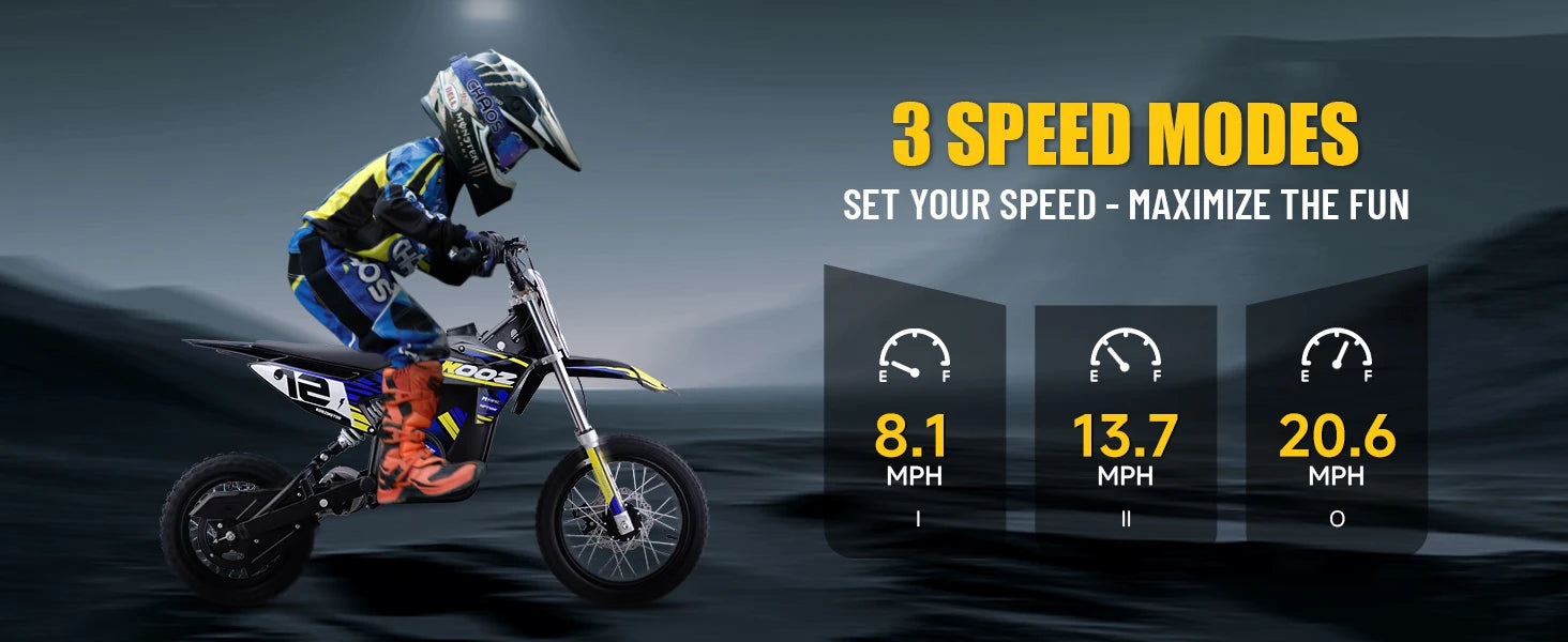 KOOZ HP112E PRO 36V 1000W Electric Motorcycle for Kids, Electric Dirt Bike Up to 20.6 MPH & 19 Miles Long-Range,UL 2849. Ai-TechWorld 