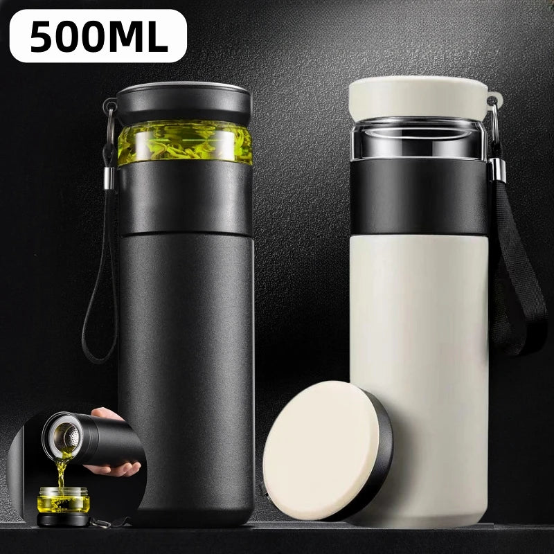 500ml Tea Infuser Vacuum Flask Stainless Steel Insulated Cup with Independent Tea Storage Handle Travel Mug Business Cup Gifts Ai-TechWorld 