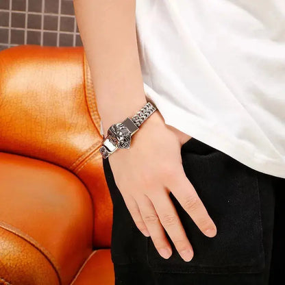 Retro Domineering Lion Head Animal Bracelet for Men Stainless Steel Braided Chain Wristband Bracelet Hip Hop Jewelry Ai-TechWorld 