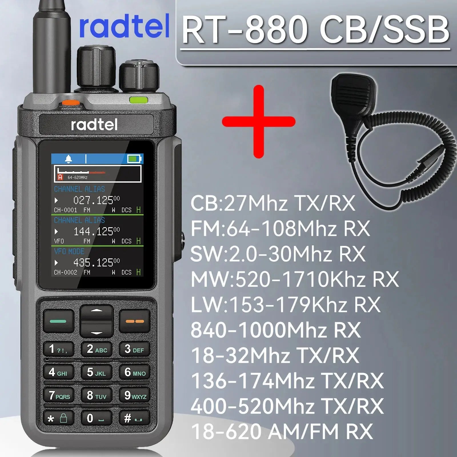 Radtel RT-880 10w Multi Band Ham Radio HF UHF VHF  with AM USB LSB CW CB LW MW SW SSB , 1024 Channels, Cross Band Repeaper Ai-TechWorld 