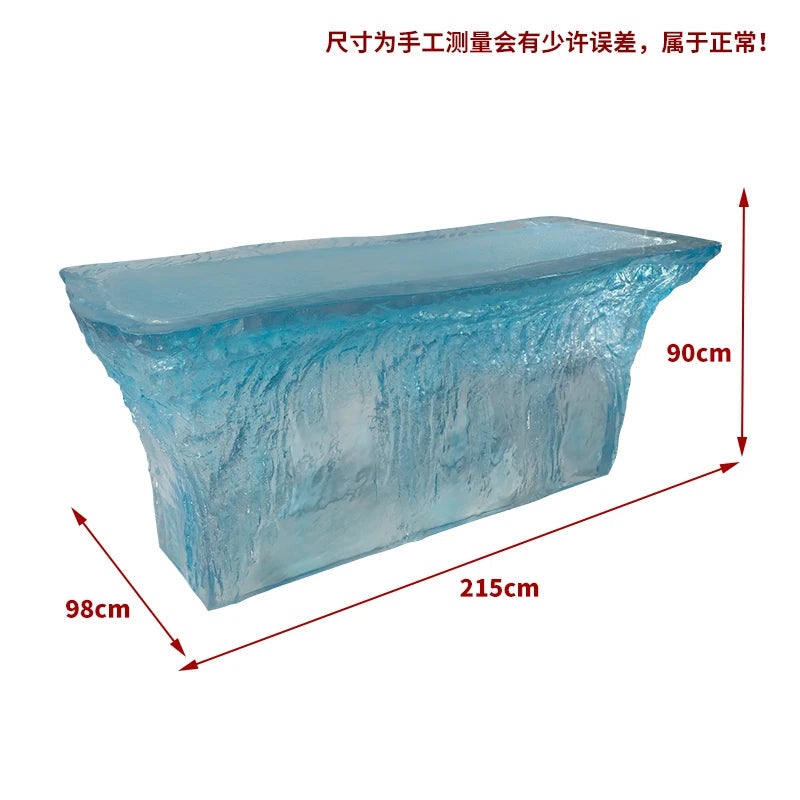 Premium Light Luxury Transparent Resin Hotel Front Desk Restaurant Villa Kitchen Partition Luminous Crystal Glacier Island Table Ai-TechWorld 