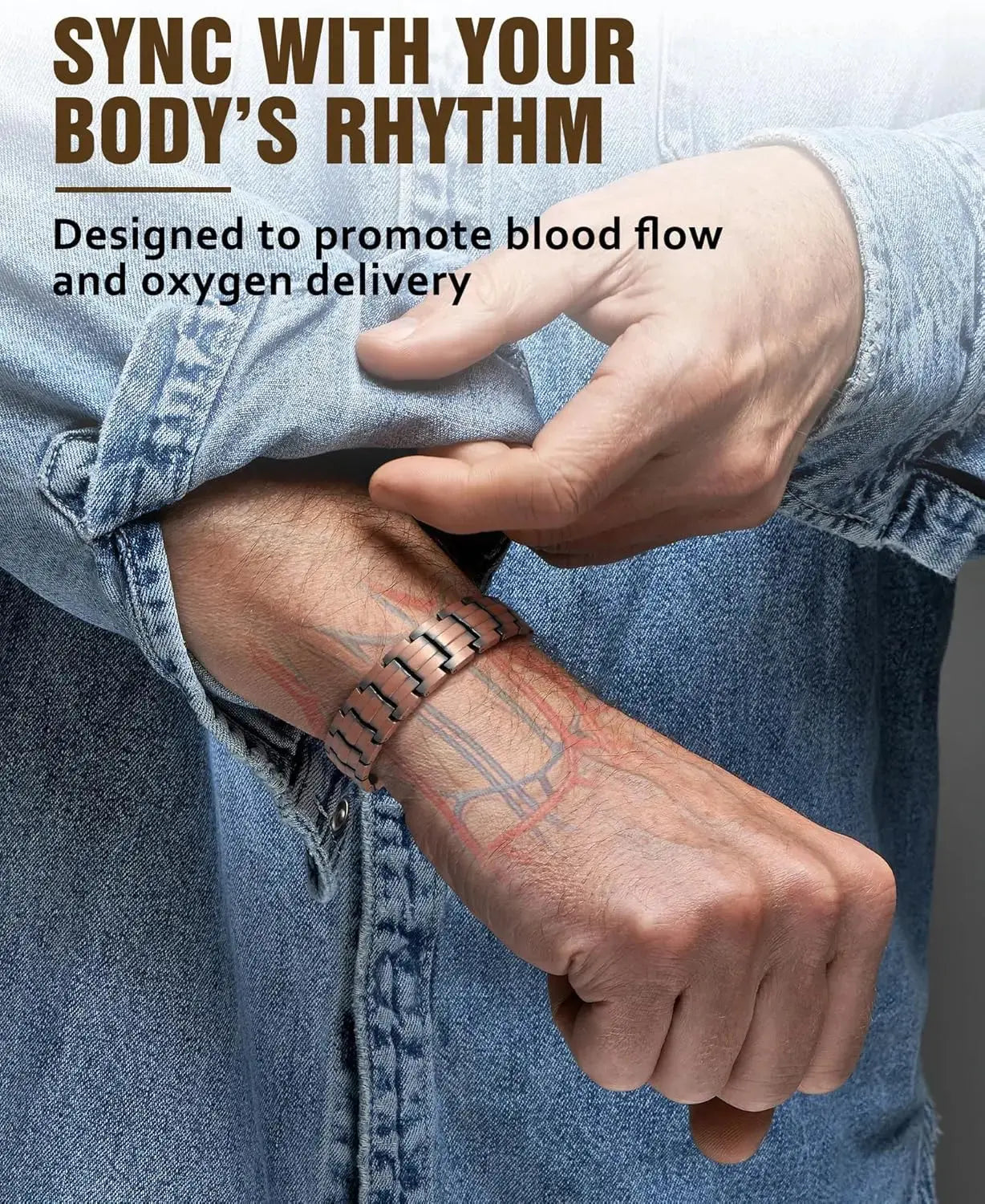 ARADOO Premium Copper Bracelet for Men with Strength 5000 Gauss Magnets Titanium Steel Wristband Jewelry Gifts Ai-TechWorld 