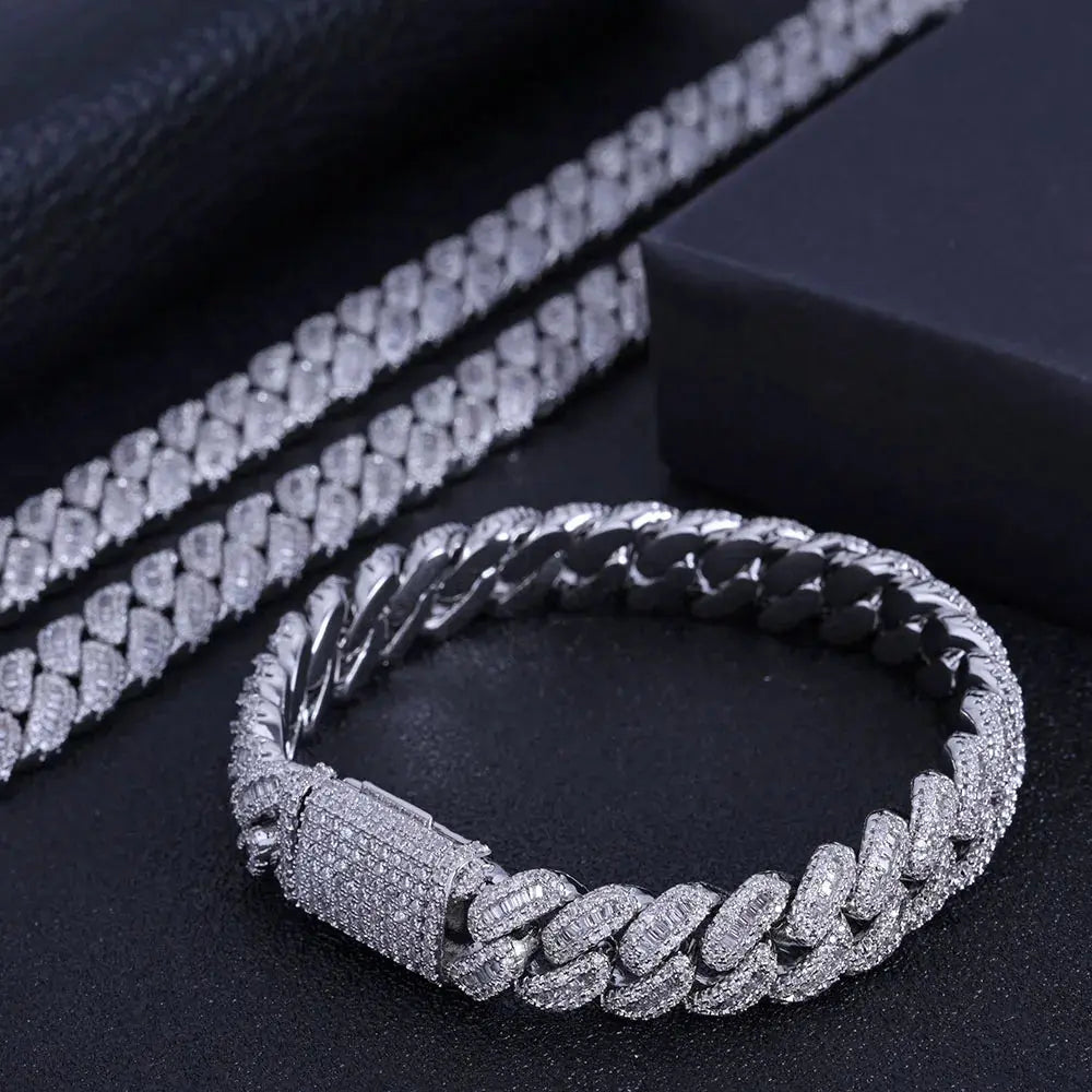 NUOYA Hip Hop Jewelry High Quality 12mm Bling Iced Cz Rectangle Diamond Prong Setting Cuban Link Necklace Homme Ai-TechWorld 