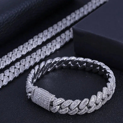 NUOYA Hip Hop Jewelry High Quality 12mm Bling Iced Cz Rectangle Diamond Prong Setting Cuban Link Necklace Homme Ai-TechWorld 